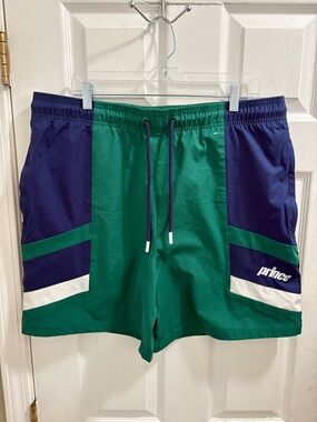 Prince Green, Navy & White Colorblock Athletic Shorts